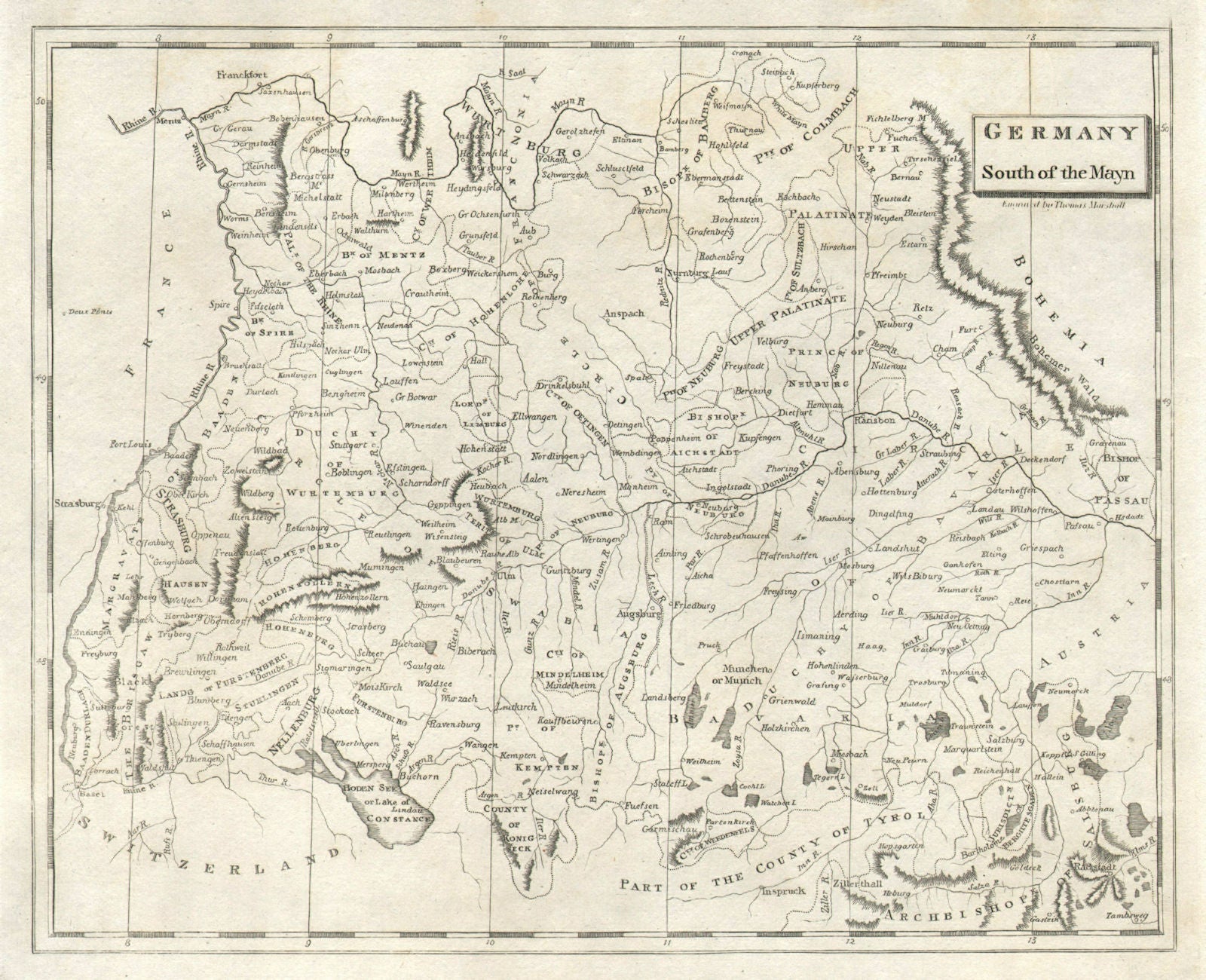 Germany South of the Mayn. Arrowsmith & Lewis Bavaria Baden-Württemberg 1812 map